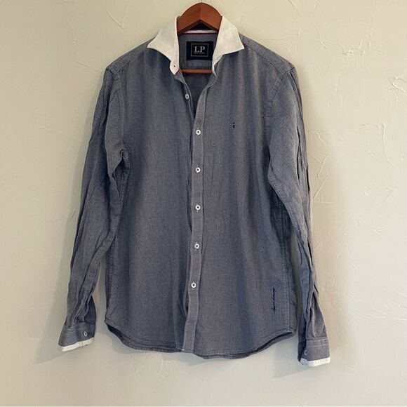 Men's Louis Philipe Blue & White Dress Shirt - Picture 2 of 8